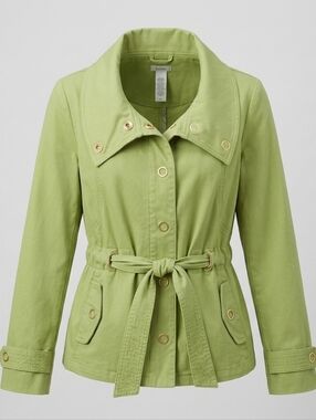 Liz & Co 100% Cotton Green Full Zip Belted Women's Spring Jacket Size L